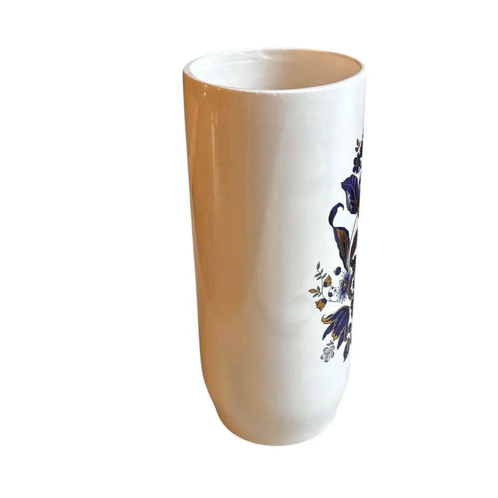 Vintage porcelain cylinder vase cobalt blue floral gold highlights hobbyist